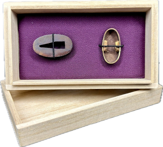 Fuchi Kashira Set, Shakudo, Waves (Antique) w/ Storage Box