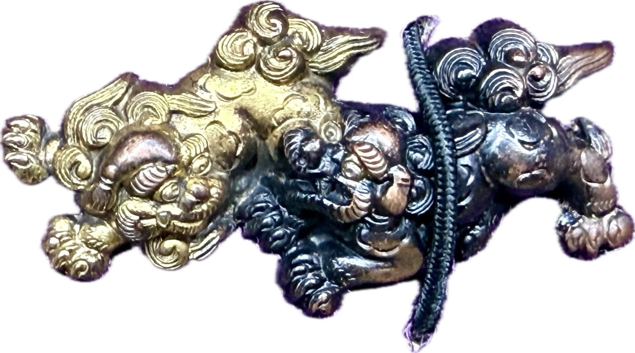 Menuki, Copper, Shishi (Modern) w/ Storage Box