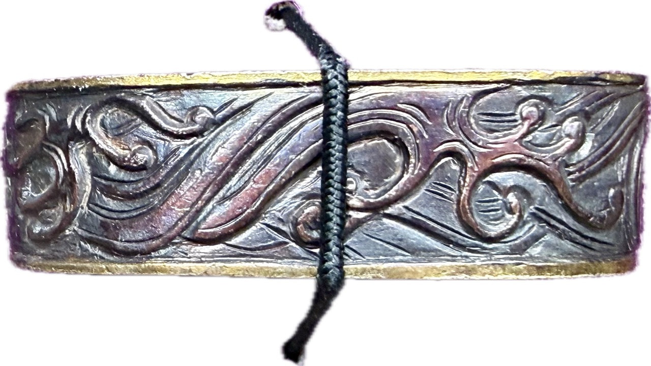 Fuchi Kashira Set, Shakudo, Waves (Antique) w/ Storage Box