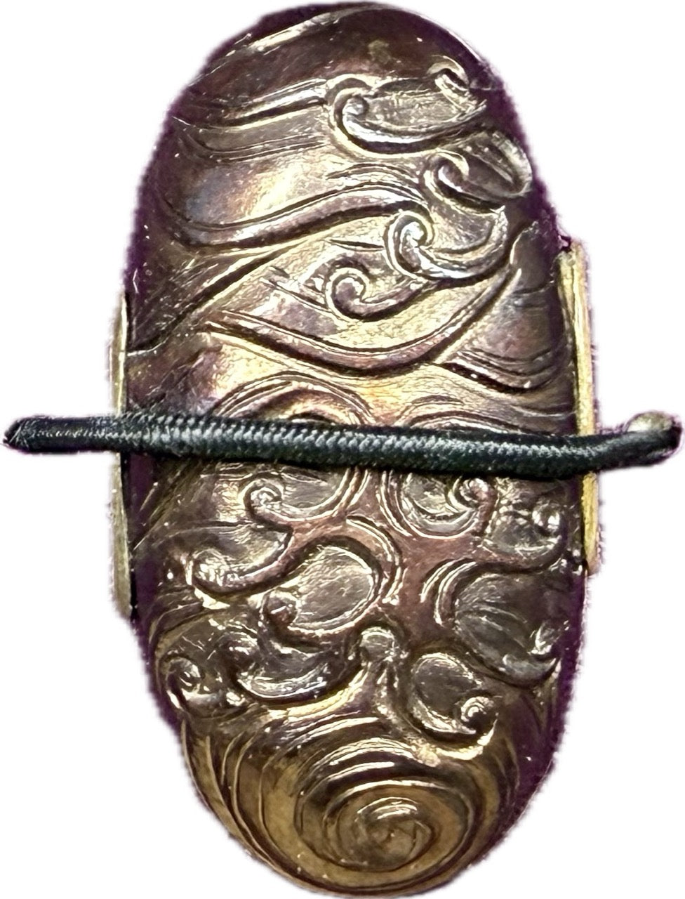 Fuchi Kashira Set, Shakudo, Waves (Antique) w/ Storage Box