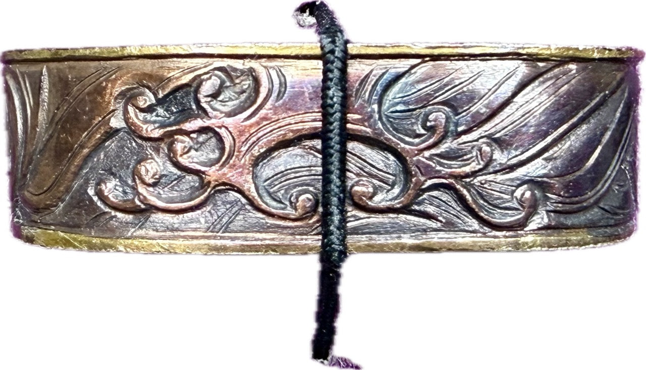 Fuchi Kashira Set, Shakudo, Waves (Antique) w/ Storage Box