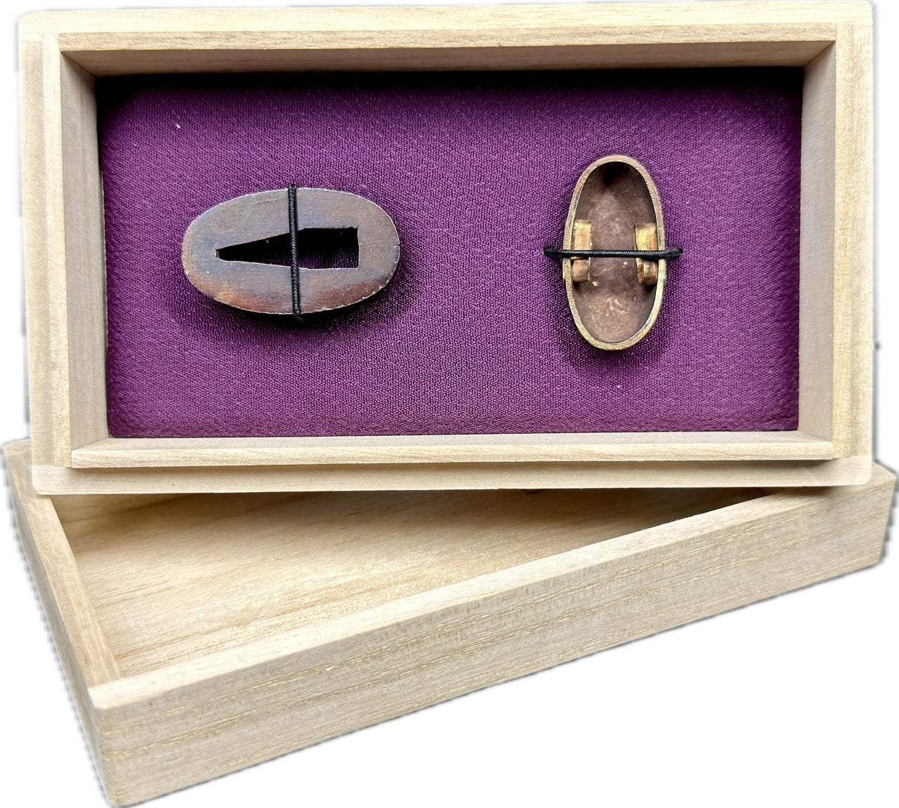 Fuchi Kashira Set, Shakudo, Waves (Antique) w/ Storage Box