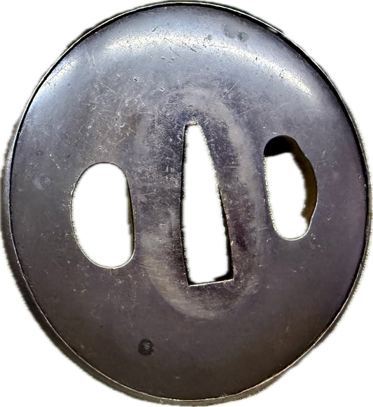 Tsuba, Shakudo Fukurin, Maru Gata, 67.2mm x 69.7mm x 7.5mm (Antique)