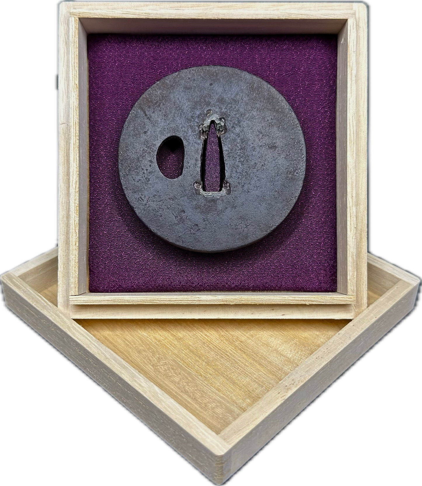 Tsuba, Iron, Maru Gata, 70mm x 70.3mm x 6.9mm (Antique) w/ Storage Box