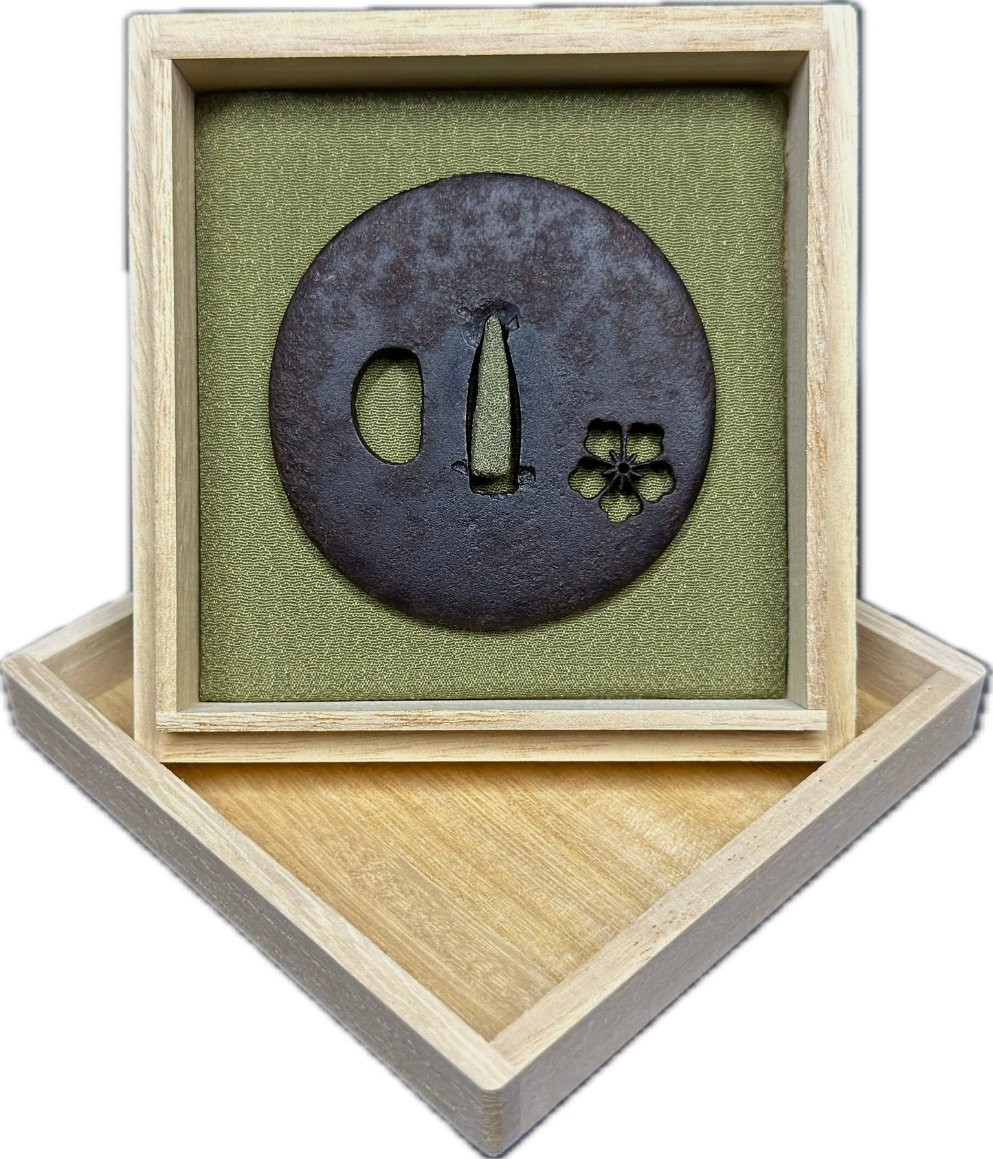 Tsuba, Iron, Sukashi, Maru Gata, 71.6mm x 72.8mm x 7mm (Antique) w/ Storage Box