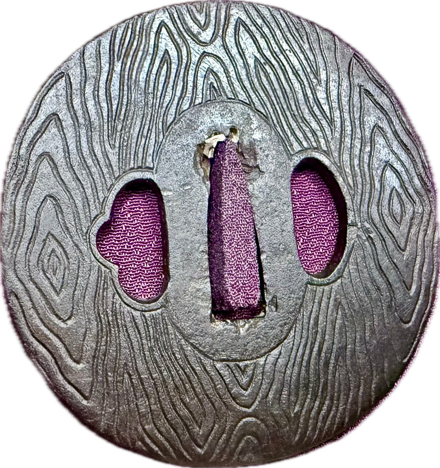 Tsuba, Iron, Mokume, Maru Gata, 74.4mm x 75.6mm x 8.3mm (Reproduction)