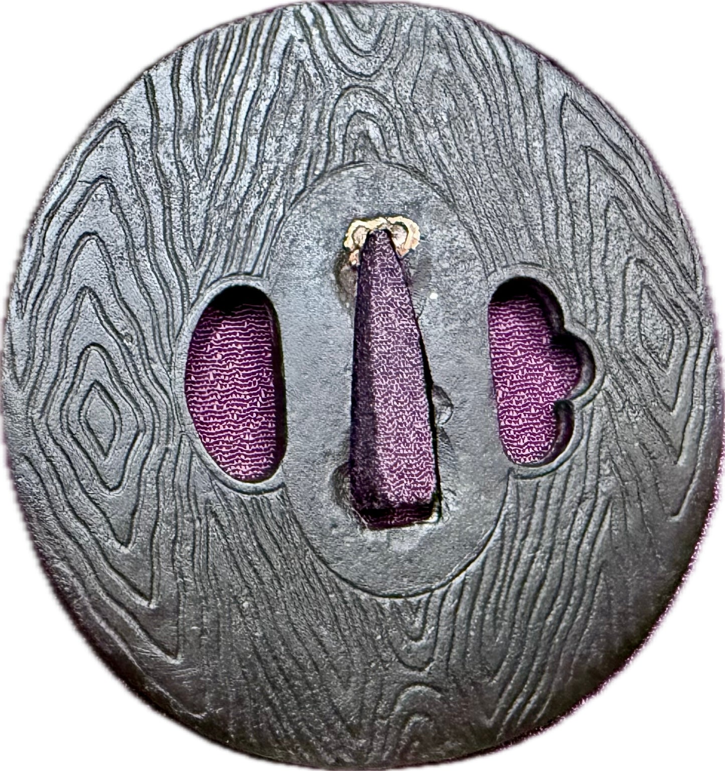 Tsuba, Iron, Mokume, Maru Gata, 74.4mm x 75.6mm x 8.3mm (Reproduction)