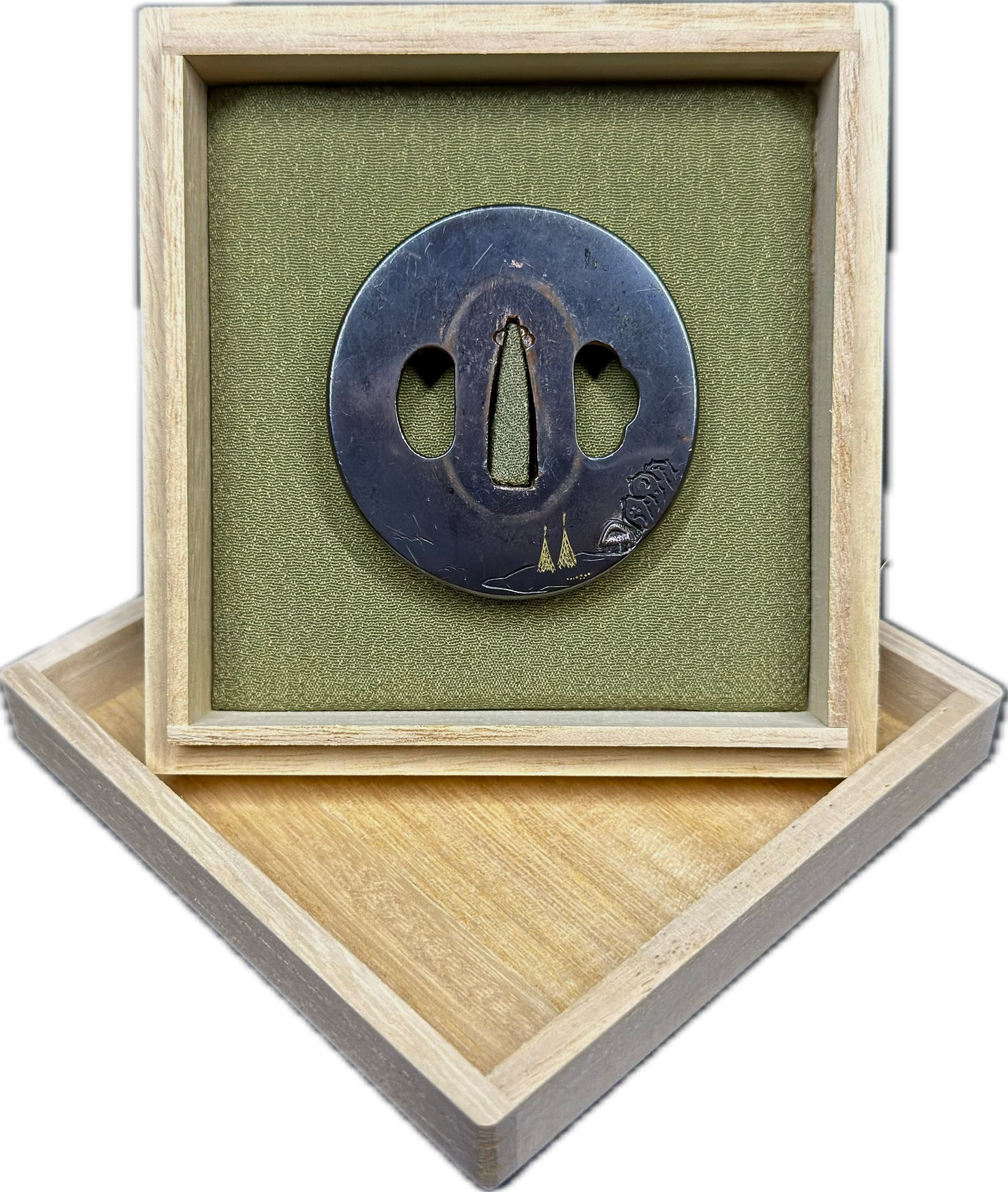 Tsuba, Shakudo, Maru Gata, 57.6mm x 60.5mm x 5.9mm (Antique) w/ Storage Box