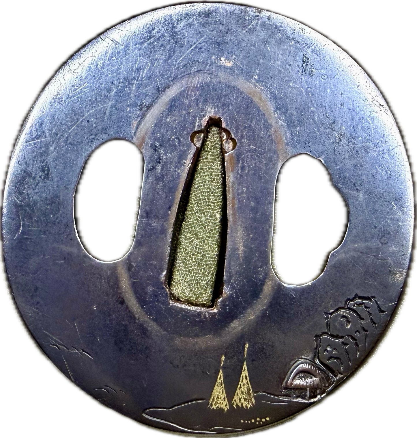 Tsuba, Shakudo, Maru Gata, 57.6mm x 60.5mm x 5.9mm (Antique)